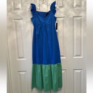 Donna Morgan Color Block V-Neck Ruffle Sleeve Tiered Summer Dress Sz 2